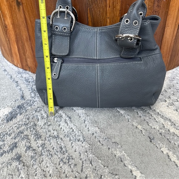 Tignanello Womens Leather Handbag Purse Satchel Gray Double Handled - Picture 5 of 11